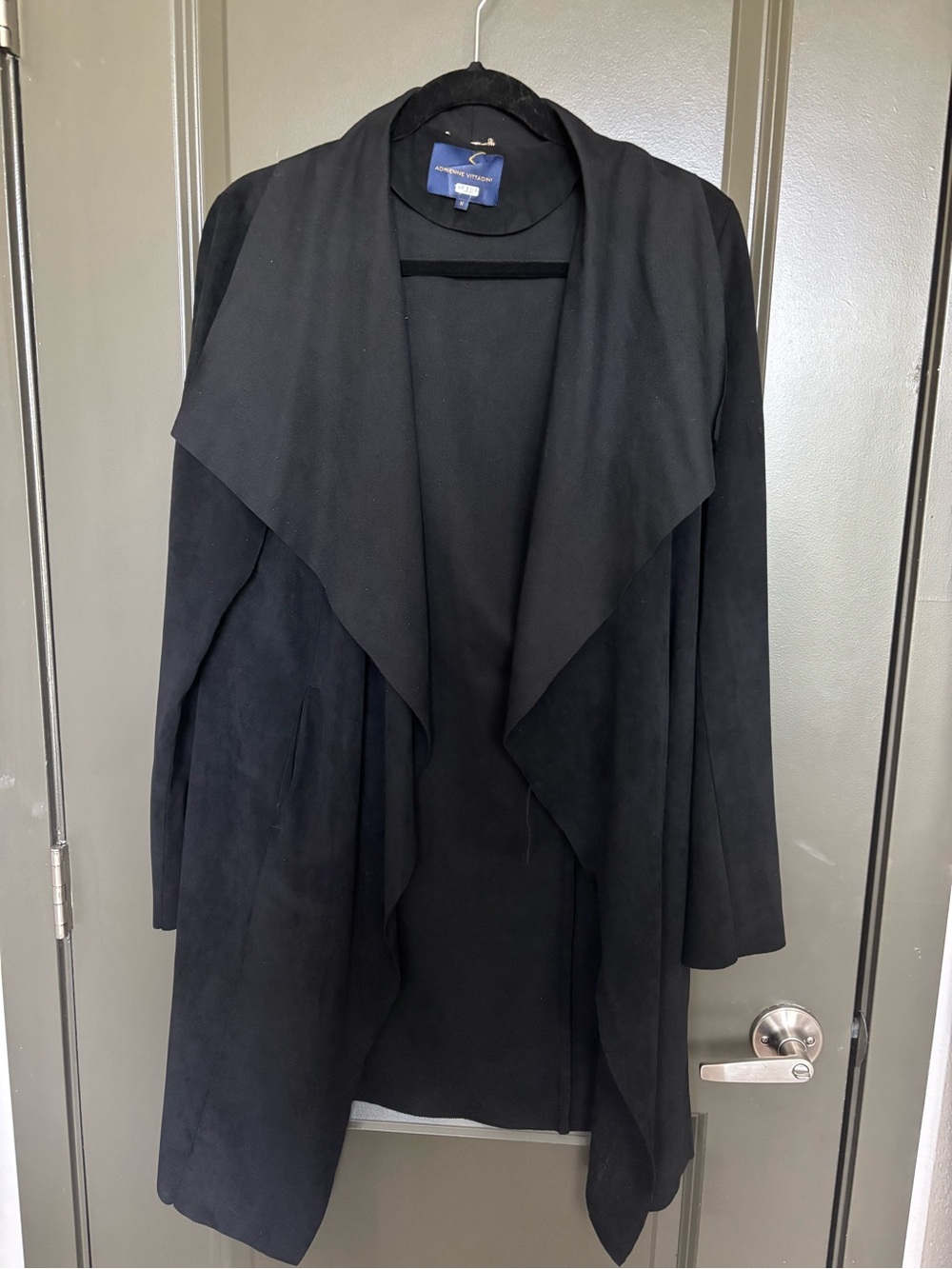 Adrienne Vittadini Black Drape Front Suede-Like Jacket